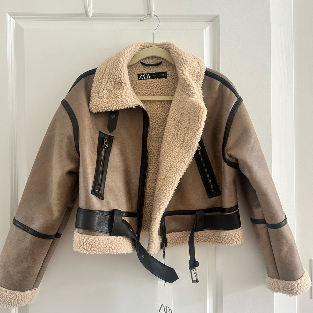 Zara Cozy Tan Shearling Jacket